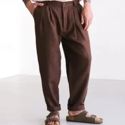 Clearance OUKU Men's Linen Pants Trousers Summer Pants Beach Pants Buttons Pocket Plain Comfort Breathable Vacation Daily Holiday Hawaiian Boho Dark Brown Black