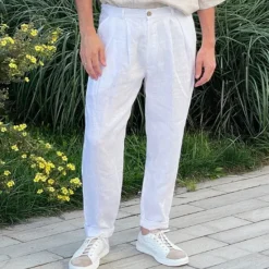 Clearance OUKU Men's Linen Pants Trousers Summer Pants Beach Pants Buttons Pocket Plain Comfort Breathable Vacation Daily Holiday Hawaiian Boho Dark Brown Black