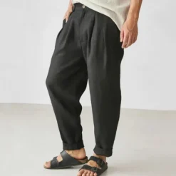 Clearance OUKU Men's Linen Pants Trousers Summer Pants Beach Pants Buttons Pocket Plain Comfort Breathable Vacation Daily Holiday Hawaiian Boho Dark Brown Black