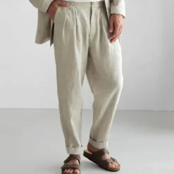 Clearance OUKU Men's Linen Pants Trousers Summer Pants Beach Pants Buttons Pocket Plain Comfort Breathable Vacation Daily Holiday Hawaiian Boho Dark Brown Black