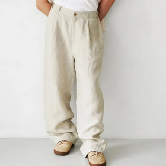 Outlet OUKU Men's Linen Pants Trousers Summer Pants Beach Pants Buttons Pocket Plain Comfort Breathable Vacation Daily Holiday Hawaiian Boho Black Khaki