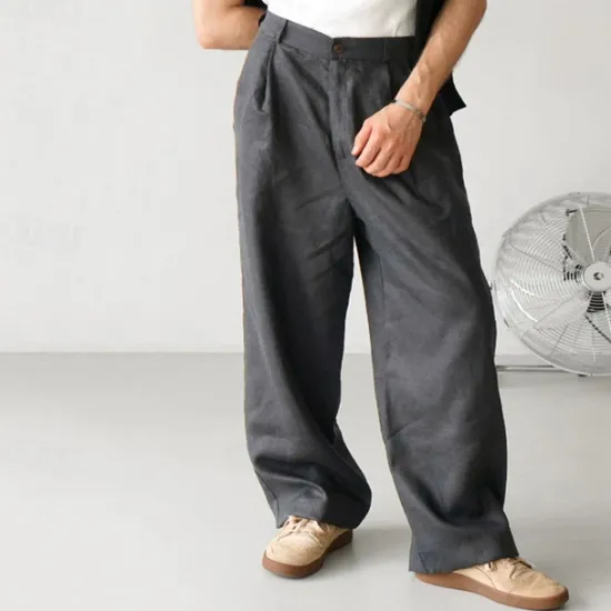Outlet OUKU Men's Linen Pants Trousers Summer Pants Beach Pants Buttons Pocket Plain Comfort Breathable Vacation Daily Holiday Hawaiian Boho Black Khaki