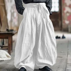 New OUKU Men's Linen Pants Trousers Summer Pants Baggy Pants Beach Pants Elastic Waist Plain Comfort Breathable Vacation Daily Holiday Vintage Boho White Navy Blue