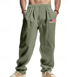 New OUKU Men's Linen Pants Trousers Summer Pants Beach Pants Drawstring Elastic Waist Straight Leg Plain Comfort Breathable Full Length Casual Daily Holiday Fashion Classic Style Black White