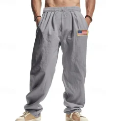 New OUKU Men's Linen Pants Trousers Summer Pants Beach Pants Drawstring Elastic Waist Straight Leg Plain Comfort Breathable Full Length Casual Daily Holiday Fashion Classic Style Black White