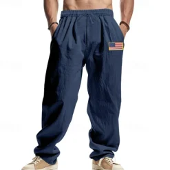 New OUKU Men's Linen Pants Trousers Summer Pants Beach Pants Drawstring Elastic Waist Straight Leg Plain Comfort Breathable Full Length Casual Daily Holiday Fashion Classic Style Black White