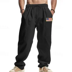 New OUKU Men's Linen Pants Trousers Summer Pants Beach Pants Drawstring Elastic Waist Straight Leg Plain Comfort Breathable Full Length Casual Daily Holiday Fashion Classic Style Black White