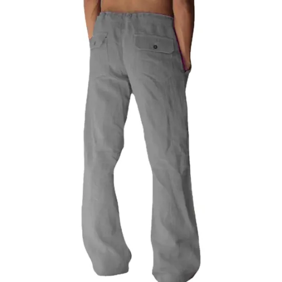 OUKU Men's Linen Pants Trousers Summer Pants Pocket Drawstring Plain Comfort Breathable Full Length Yoga Casual Daily Basic Straight Loose Fit Black White Micro-elastic
