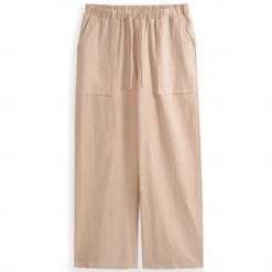 OUKU Men's Linen Pants Trousers Summer Pants Pocket Drawstring Plain Comfort Breathable Full Length Yoga Casual Daily Basic Straight Loose Fit Black White Micro-elastic