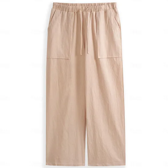 OUKU Men's Linen Pants Trousers Summer Pants Pocket Drawstring Plain Comfort Breathable Full Length Yoga Casual Daily Basic Straight Loose Fit Black White Micro-elastic