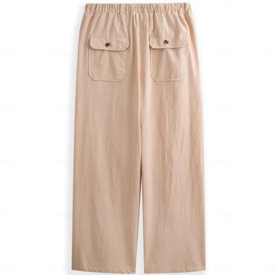 OUKU Men's Linen Pants Trousers Summer Pants Pocket Drawstring Plain Comfort Breathable Full Length Yoga Casual Daily Basic Straight Loose Fit Black White Micro-elastic