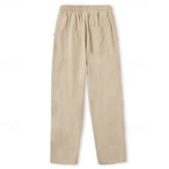 Sale OUKU Men's Linen Pants Trousers Summer Pants Beach Pants Drawstring Elastic Waist Straight Leg Plain Comfort Breathable Casual Daily Holiday Fashion Classic Style Light Khaki Black