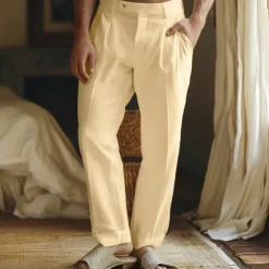 Online OUKU Men's Linen Pants Trousers Summer Pants Front Pocket Straight Leg Plain Comfort Breathable Casual Daily Holiday Fashion Basic Black White