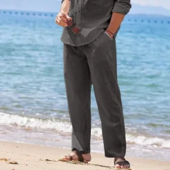 Clearance OUKU Men's Linen Pants Trousers Summer Pants Beach Pants Drawstring Elastic Waist Plain Comfort Breathable Outdoor Daily Going out Fashion Streetwear Black White