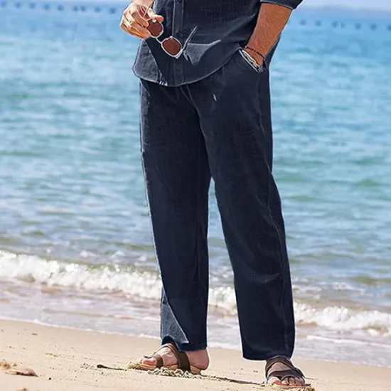 Clearance OUKU Men's Linen Pants Trousers Summer Pants Beach Pants Drawstring Elastic Waist Plain Comfort Breathable Outdoor Daily Going out Fashion Streetwear Black White