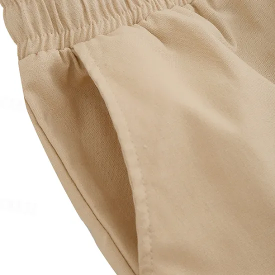 Clearance OUKU Men's Linen Pants Trousers Summer Pants Beach Pants Drawstring Elastic Waist Plain Comfort Breathable Outdoor Daily Going out Fashion Streetwear Black White