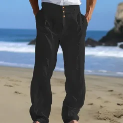 New OUKU Men's Linen Pants Trousers Summer Pants Beach Pants Front Pocket Straight Leg Plain Comfort Breathable Business Casual Daily Fashion Holiday Black White