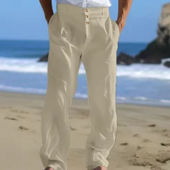 New OUKU Men's Linen Pants Trousers Summer Pants Beach Pants Front Pocket Straight Leg Plain Comfort Breathable Business Casual Daily Fashion Holiday Black White