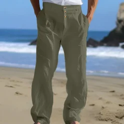 New OUKU Men's Linen Pants Trousers Summer Pants Beach Pants Front Pocket Straight Leg Plain Comfort Breathable Business Casual Daily Fashion Holiday Black White