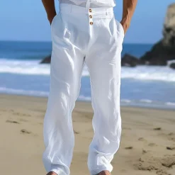 New OUKU Men's Linen Pants Trousers Summer Pants Beach Pants Front Pocket Straight Leg Plain Comfort Breathable Business Casual Daily Fashion Holiday Black White