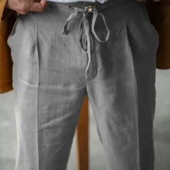 Hot OUKU Men's Linen Pants Trousers Summer Pants Beach Pants Plain Breathable Soft Casual Daily Holiday Fashion Streetwear White Navy Blue Inelastic
