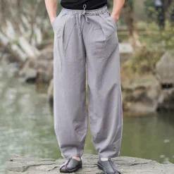 Outlet OUKU Men's Linen Pants Trousers Summer Pants Beach Pants Pocket Drawstring Elastic Waist Plain Comfort Breathable Daily Holiday Vacation Hawaiian Boho Black Navy Blue