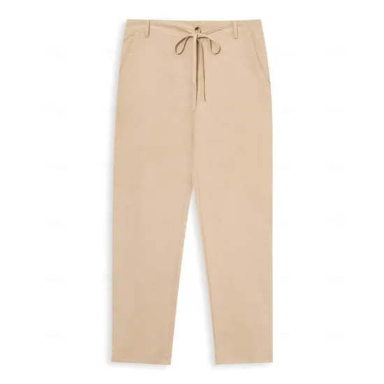 OUKU Men's Linen Pants Trousers Summer Pants Beach Pants Front Pocket Straight Leg Plain Comfort Breathable Casual Daily Holiday Fashion Basic Black White