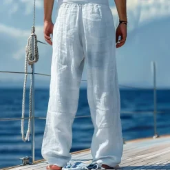 Outlet OUKU Men's Linen Pants Trousers Summer Pants Beach Pants Drawstring Elastic Waist Print Graphic Comfort Daily Vacation Beach 20% Linen Vacation Fashion Blue Green