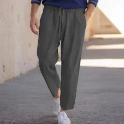 New OUKU Men's Linen Pants Trousers Beach Pants Pocket Drawstring Plain Comfort Breathable Daily Stylish Hip Hop Black White Micro-elastic