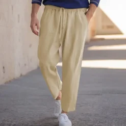 New OUKU Men's Linen Pants Trousers Beach Pants Pocket Drawstring Plain Comfort Breathable Daily Stylish Hip Hop Black White Micro-elastic