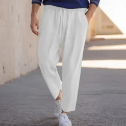 New OUKU Men's Linen Pants Trousers Beach Pants Pocket Drawstring Plain Comfort Breathable Daily Stylish Hip Hop Black White Micro-elastic