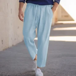 New OUKU Men's Linen Pants Trousers Beach Pants Pocket Drawstring Plain Comfort Breathable Daily Stylish Hip Hop Black White Micro-elastic