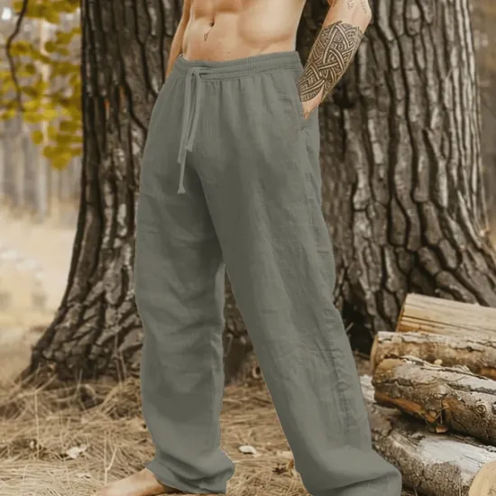 Clearance OUKU Men's Linen Pants Trousers Summer Pants Beach Pants Pocket Drawstring Elastic Waist Plain Comfort Breathable Vacation Daily Holiday Hawaiian Boho Black White