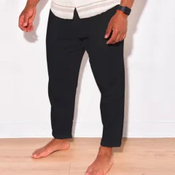 Discount OUKU Men's Linen Pants Trousers Summer Pants Beach Pants Pocket Drawstring Elastic Waist Plain Comfort Breathable Daily Holiday Vacation Hawaiian Boho Black White