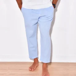 Discount OUKU Men's Linen Pants Trousers Summer Pants Beach Pants Pocket Drawstring Elastic Waist Plain Comfort Breathable Daily Holiday Vacation Hawaiian Boho Black White