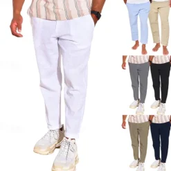 Discount OUKU Men's Linen Pants Trousers Summer Pants Beach Pants Pocket Drawstring Elastic Waist Plain Comfort Breathable Daily Holiday Vacation Hawaiian Boho Black White