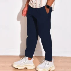 Discount OUKU Men's Linen Pants Trousers Summer Pants Beach Pants Pocket Drawstring Elastic Waist Plain Comfort Breathable Daily Holiday Vacation Hawaiian Boho Black White