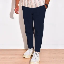 Discount OUKU Men's Linen Pants Trousers Summer Pants Beach Pants Pocket Drawstring Elastic Waist Plain Comfort Breathable Daily Holiday Vacation Hawaiian Boho Black White