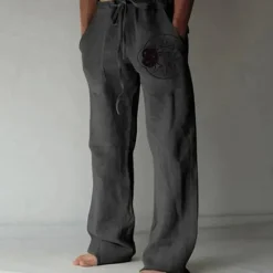 Outlet OUKU Men's Linen Pants Trousers Summer Pants Beach Pants Pocket Drawstring Print Sun Graphic Prints Comfort Outdoor Daily Going out Streetwear Stylish White Yellow