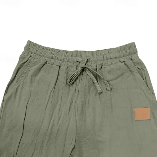 New OUKU Men's Linen Pants Trousers Summer Pants Beach Pants Drawstring Elastic Waist Straight Leg Plain Comfort Breathable Full Length Outdoor Holiday Beach Vacation Fashion Black White