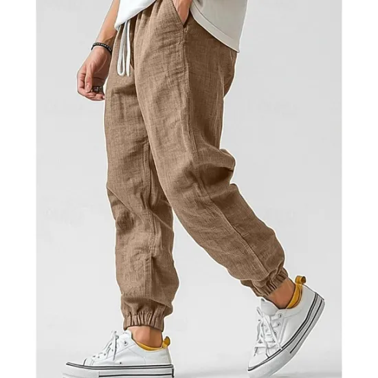 Clearance OUKU Men's Linen Pants Trousers Summer Pants Elastic Waist Straight Leg High Rise Solid Color Comfort Breathable Full Length Wedding Holiday Vacation Fashion Gray Green Black High Waist Inelastic