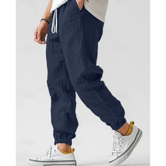 Clearance OUKU Men's Linen Pants Trousers Summer Pants Elastic Waist Straight Leg High Rise Solid Color Comfort Breathable Full Length Wedding Holiday Vacation Fashion Gray Green Black High Waist Inelastic
