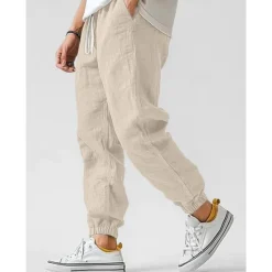 Clearance OUKU Men's Linen Pants Trousers Summer Pants Elastic Waist Straight Leg High Rise Solid Color Comfort Breathable Full Length Wedding Holiday Vacation Fashion Gray Green Black High Waist Inelastic