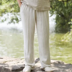 Sale OUKU Men's Linen Pants Trousers Summer Pants Beach Pants Pocket Drawstring Elastic Waist Plain Comfort Breathable Daily Holiday Vacation Hawaiian Boho Black Navy Blue