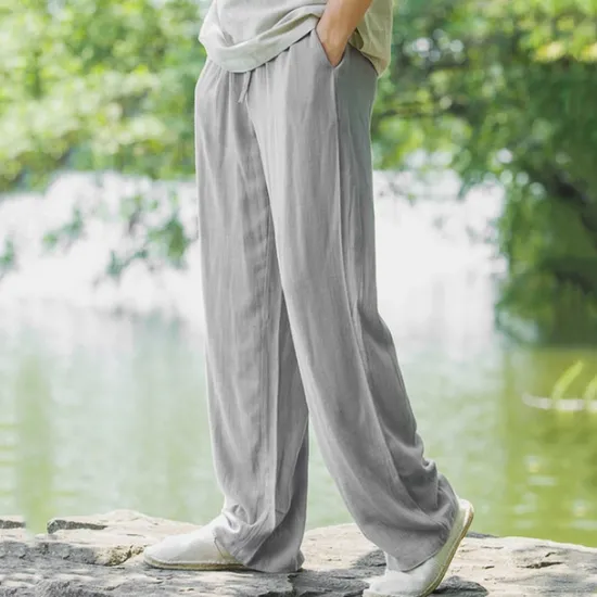 Sale OUKU Men's Linen Pants Trousers Summer Pants Beach Pants Pocket Drawstring Elastic Waist Plain Comfort Breathable Daily Holiday Vacation Hawaiian Boho Black Navy Blue