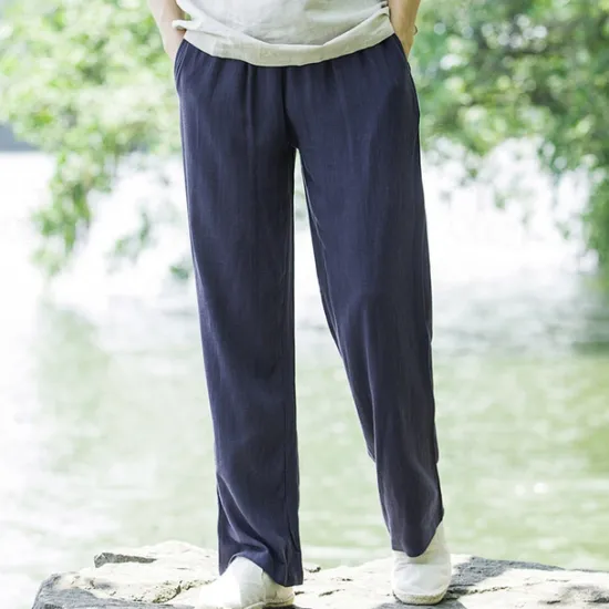 Sale OUKU Men's Linen Pants Trousers Summer Pants Beach Pants Pocket Drawstring Elastic Waist Plain Comfort Breathable Daily Holiday Vacation Hawaiian Boho Black Navy Blue