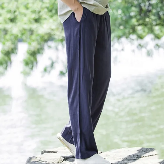 Sale OUKU Men's Linen Pants Trousers Summer Pants Beach Pants Pocket Drawstring Elastic Waist Plain Comfort Breathable Daily Holiday Vacation Hawaiian Boho Black Navy Blue