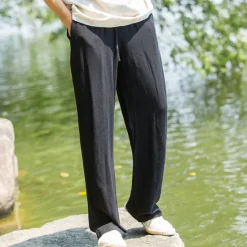 Sale OUKU Men's Linen Pants Trousers Summer Pants Beach Pants Pocket Drawstring Elastic Waist Plain Comfort Breathable Daily Holiday Vacation Hawaiian Boho Black Navy Blue
