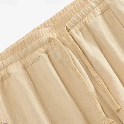 Best OUKU Men's Linen Pants Trousers Summer Pants Beach Pants Elastic Waist Side Button Pleats Plain Comfort Breathable Full Length Casual Daily Holiday Vacation Fashion Black White