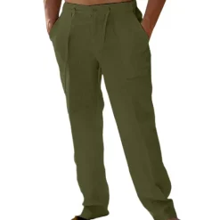 Sale OUKU Men's Linen Pants Trousers Summer Pants Pocket Plain Comfort Breathable Outdoor Daily Going out Fashion Casual White Khaki